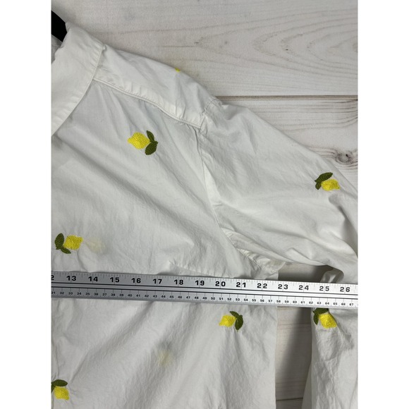 Maeve Anthropologie Shirt Womens XL White Lemon Embroidered Button Front - Picture 6 of 9